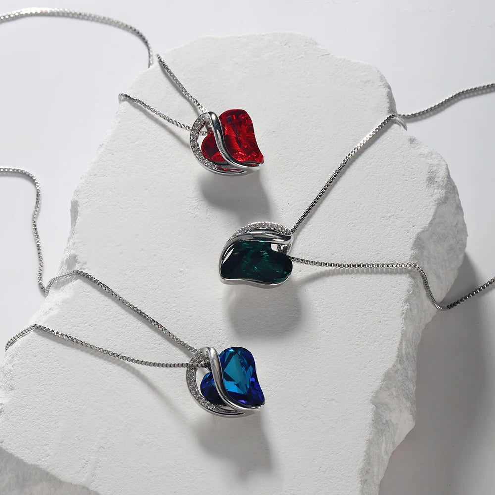 925 Sterling Silver Colorful Crystal Heart Necklace – Trendy Daily Jewelry for Women & Girls
