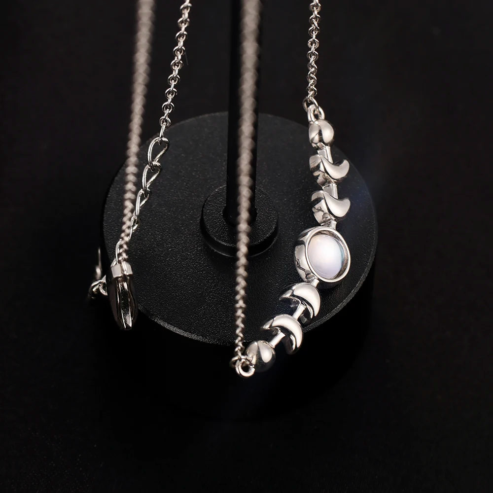 Genuine Moonstone 925 Sterling Silver Moon Phase Necklace – Triple Goddess Pendant for Women