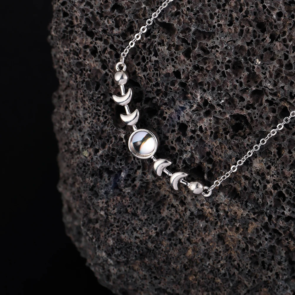 Genuine Moonstone 925 Sterling Silver Moon Phase Necklace – Triple Goddess Pendant for Women