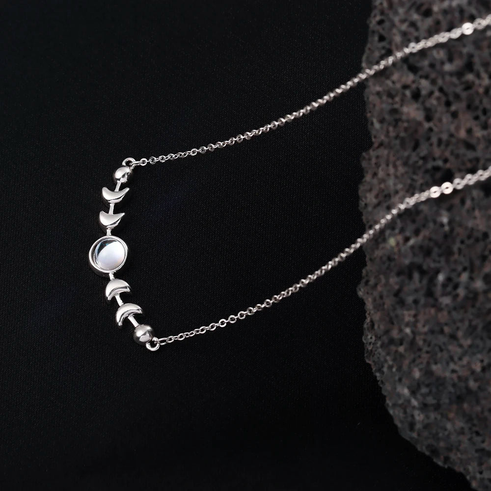 Genuine Moonstone 925 Sterling Silver Moon Phase Necklace – Triple Goddess Pendant for Women