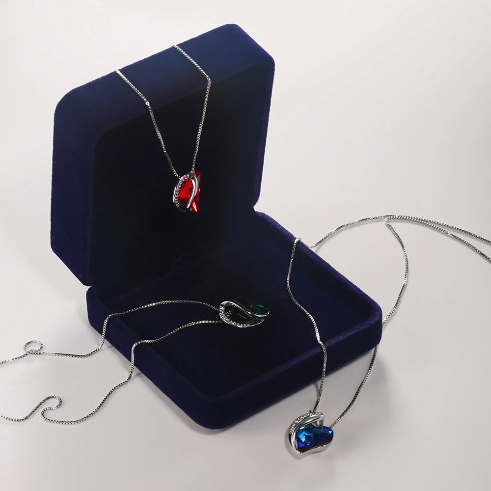 925 Sterling Silver Colorful Crystal Heart Necklace – Trendy Daily Jewelry for Women & Girls