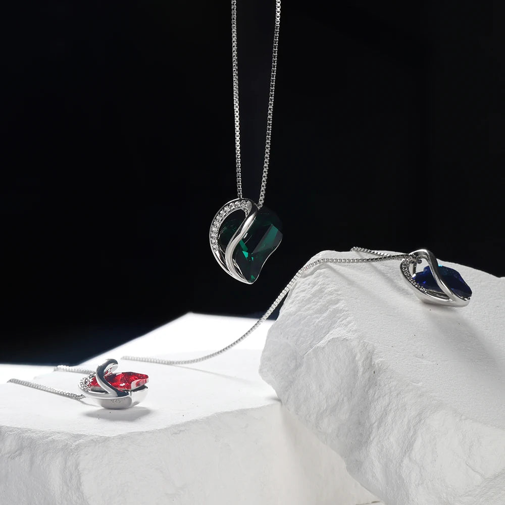 925 Sterling Silver Colorful Crystal Heart Necklace – Trendy Daily Jewelry for Women & Girls