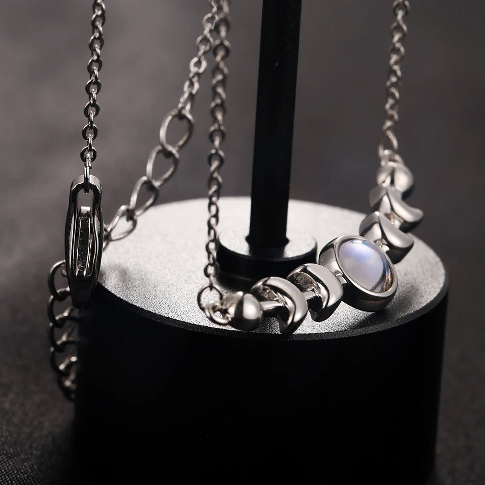 Genuine Moonstone 925 Sterling Silver Moon Phase Necklace – Triple Goddess Pendant for Women