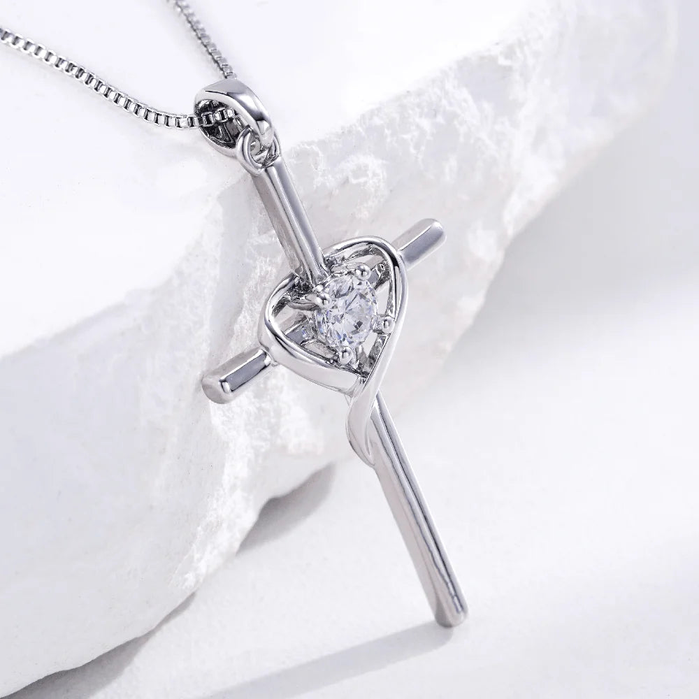 925 Sterling Silver Cross Zircon Pendant Necklace – Wedding & Prayer Gift Jewelry for Women