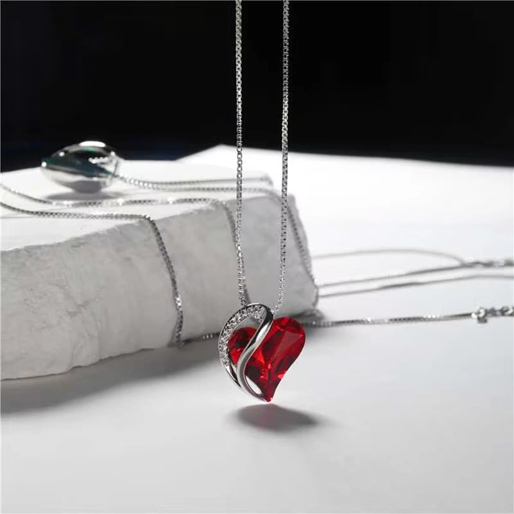 925 Sterling Silver Colorful Crystal Heart Necklace – Trendy Daily Jewelry for Women & Girls