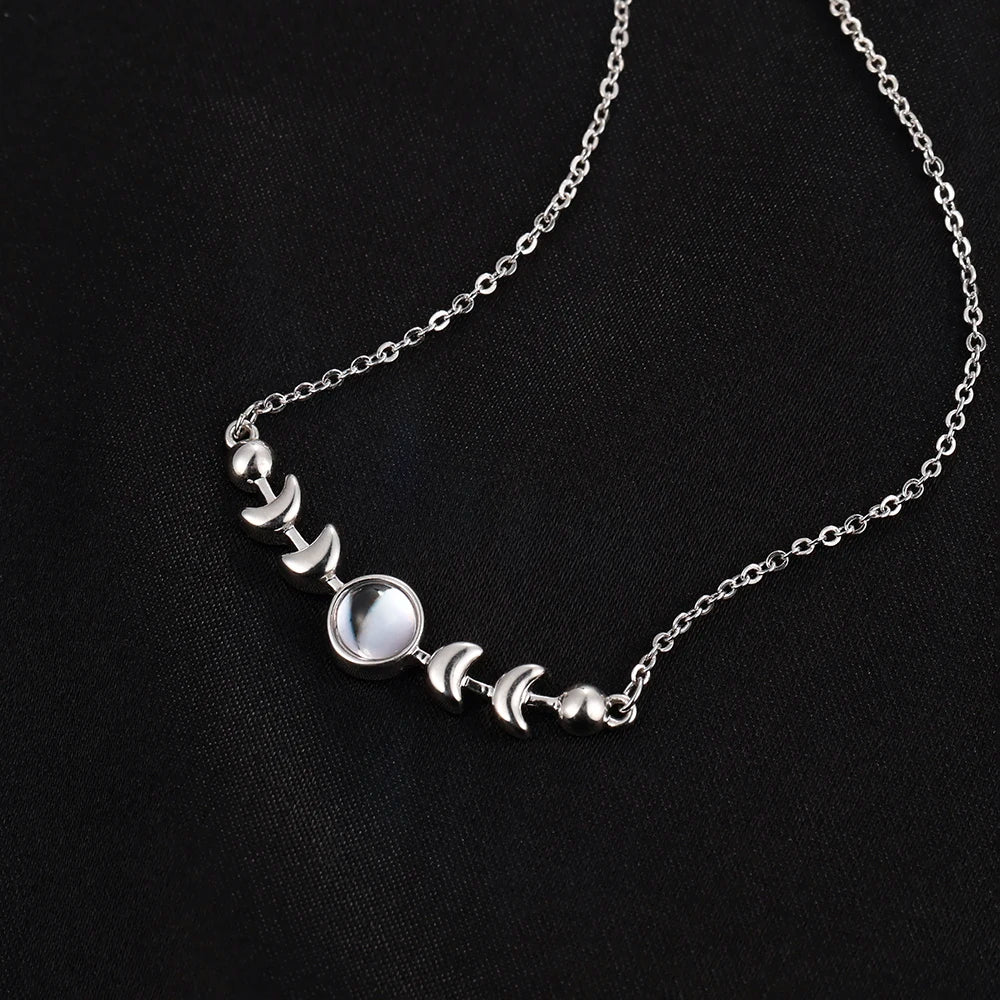 Genuine Moonstone 925 Sterling Silver Moon Phase Necklace – Triple Goddess Pendant for Women