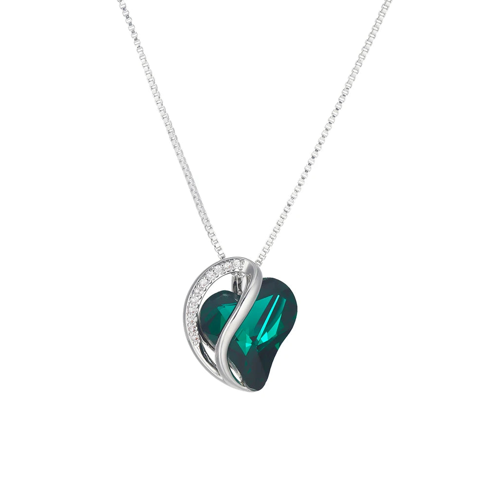 925 Sterling Silver Colorful Crystal Heart Necklace – Trendy Daily Jewelry for Women & Girls
