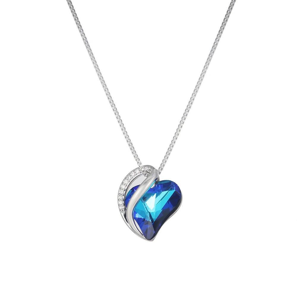 925 Sterling Silver Colorful Crystal Heart Necklace – Trendy Daily Jewelry for Women & Girls