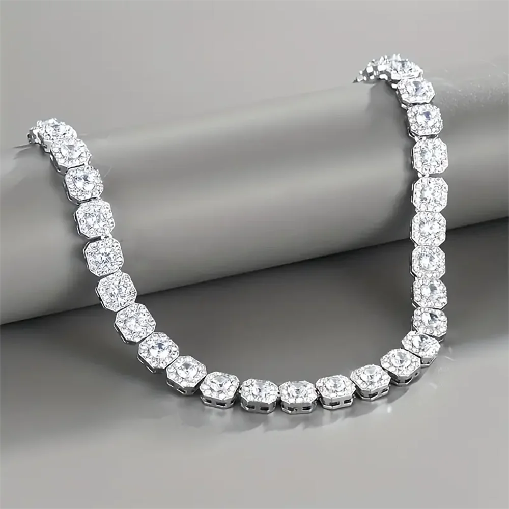 The Cubist Collection – 14K Gold Plated Square Zircon Tennis Chain with Secure Lobster Clasp