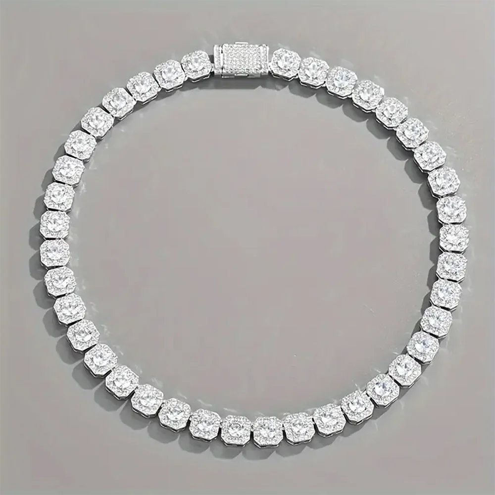 The Cubist Collection – 14K Gold Plated Square Zircon Tennis Chain with Secure Lobster Clasp