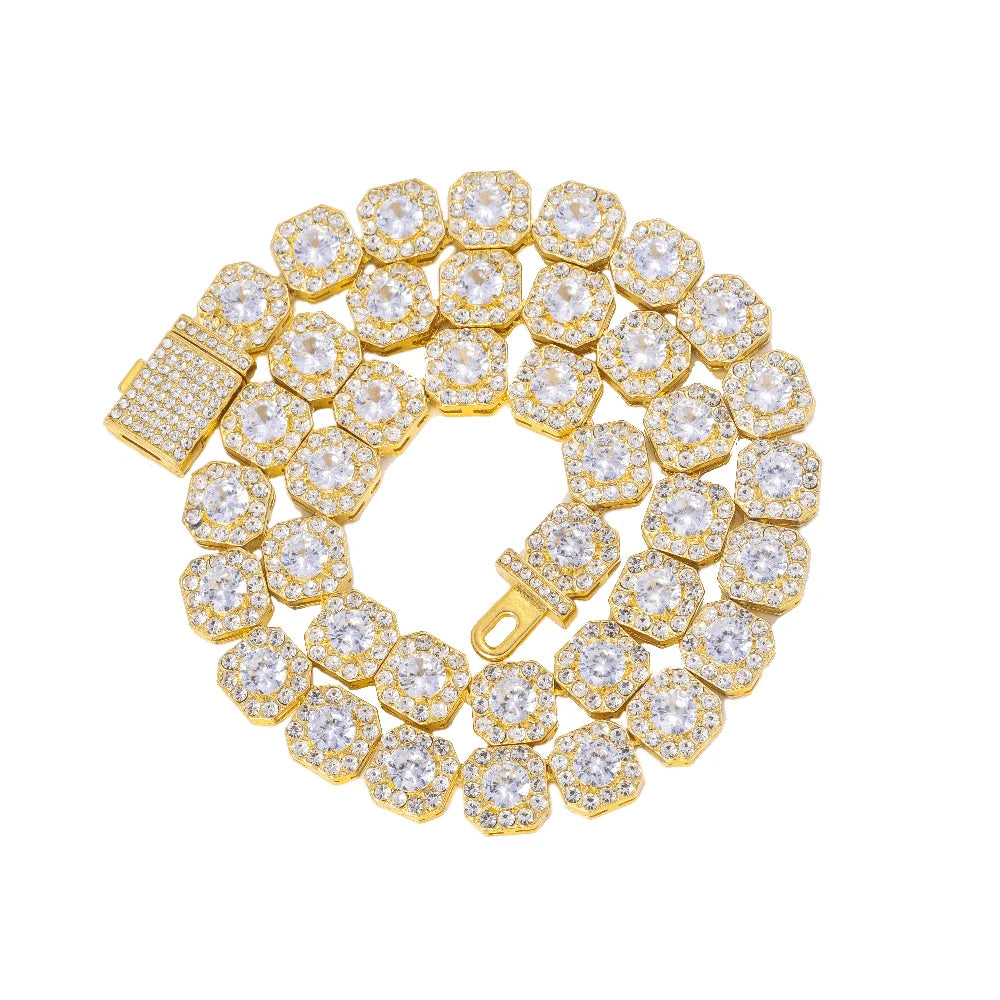 The Cubist Collection – 14K Gold Plated Square Zircon Tennis Chain with Secure Lobster Clasp