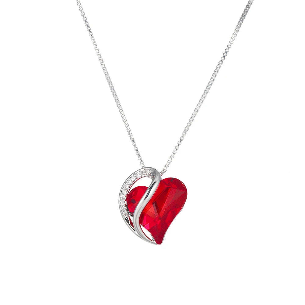 925 Sterling Silver Colorful Crystal Heart Necklace – Trendy Daily Jewelry for Women & Girls