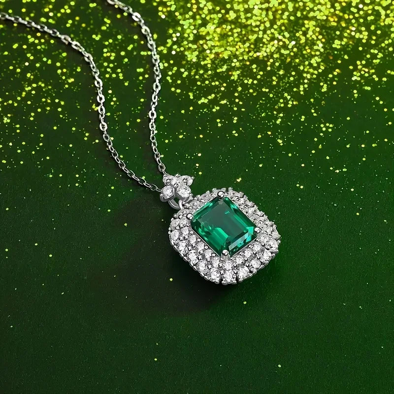 The Verdant Collection - Artisan Silver Necklace with Synthetic Emerald for Year-Round Style