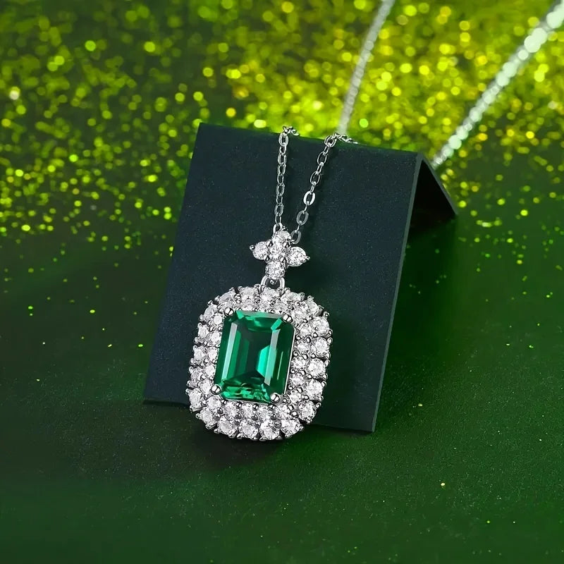 The Verdant Collection - Artisan Silver Necklace with Synthetic Emerald for Year-Round Style