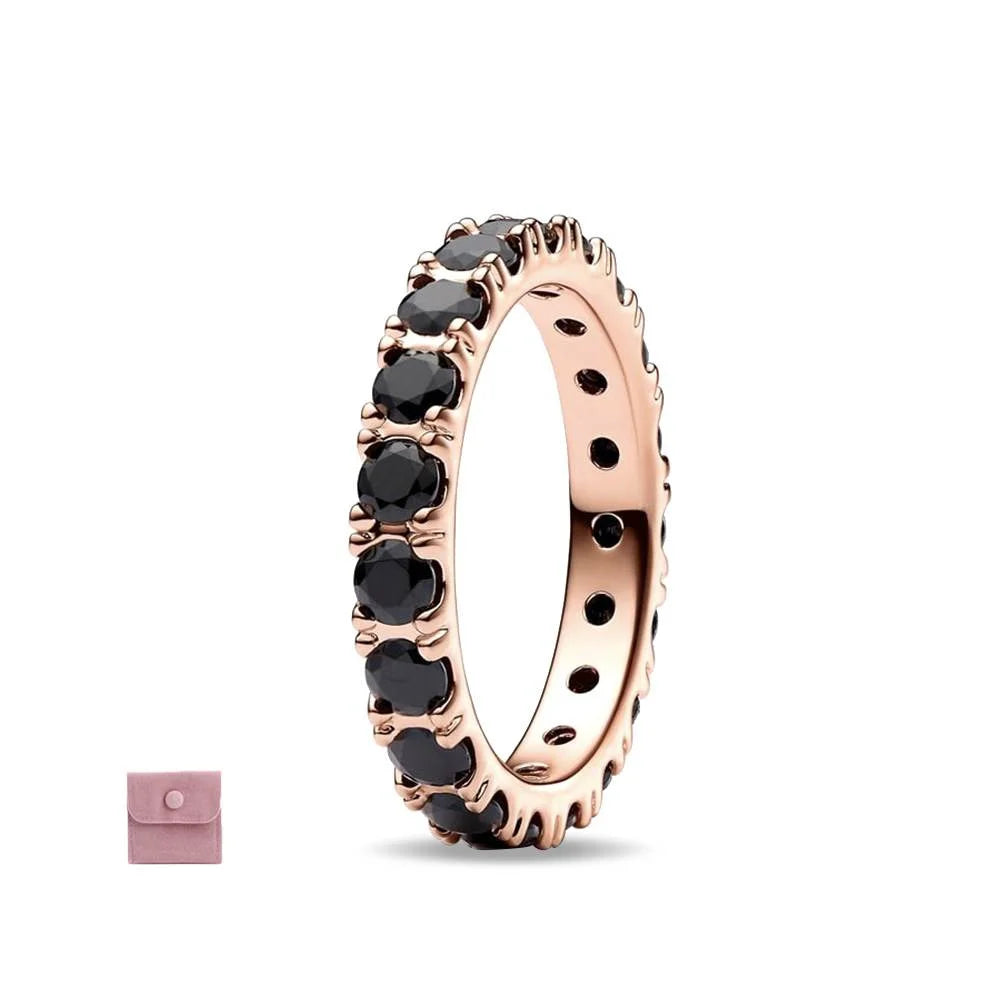 Rose Gold & Black Zircon Ring – 925 Sterling Silver Fashion Band