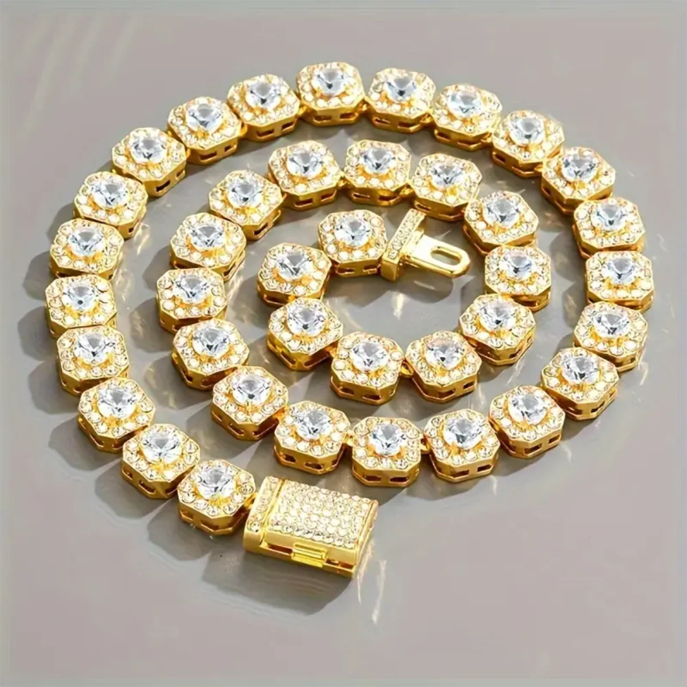 The Cubist Collection – 14K Gold Plated Square Zircon Tennis Chain with Secure Lobster Clasp