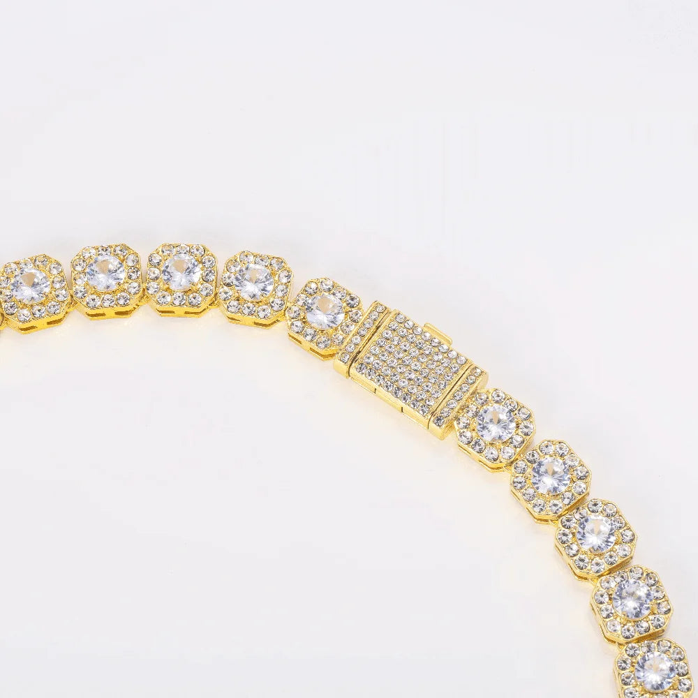 The Cubist Collection – 14K Gold Plated Square Zircon Tennis Chain with Secure Lobster Clasp
