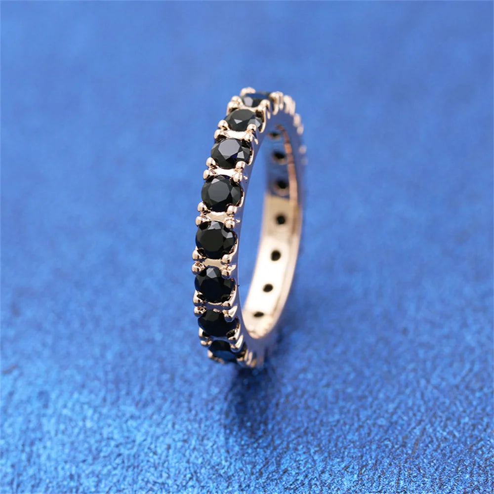 925 Sterling Silver Rose Gold & Black Zircon Fashion Ring Band – Elaren