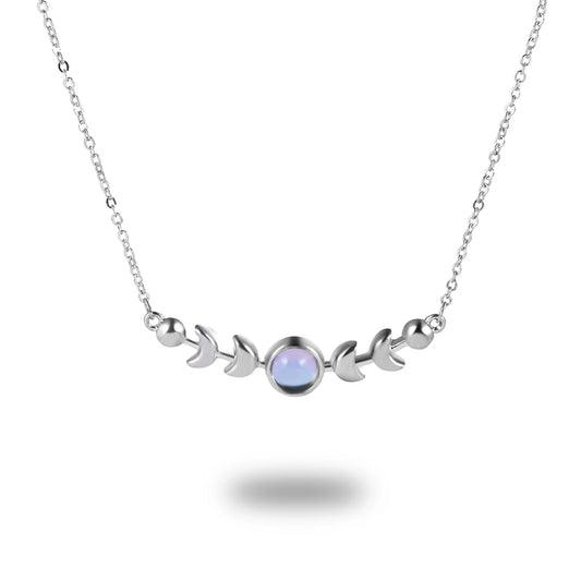 Genuine Moonstone 925 Sterling Silver Moon Phase Necklace – Triple Goddess Pendant for Women