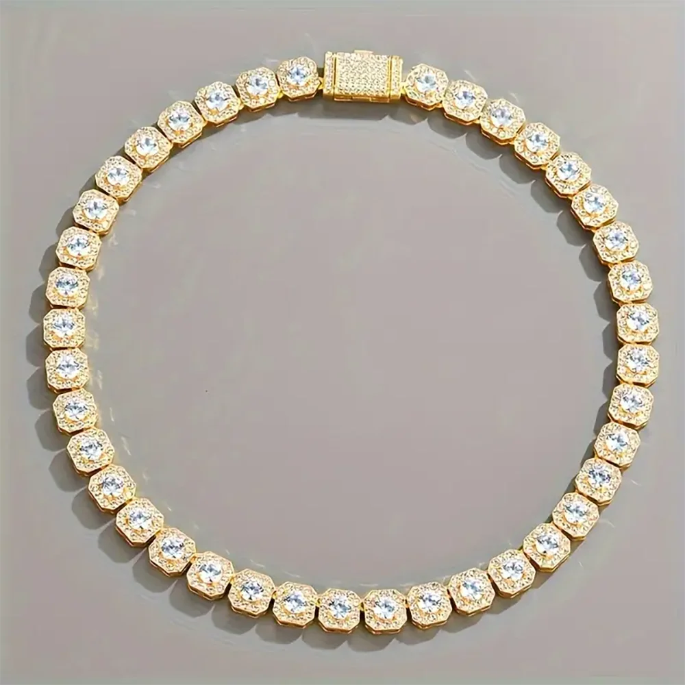 The Cubist Collection – 14K Gold Plated Square Zircon Tennis Chain with Secure Lobster Clasp