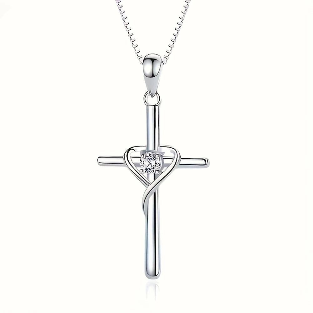 925 Sterling Silver Cross Zircon Pendant Necklace – Wedding & Prayer Gift Jewelry for Women