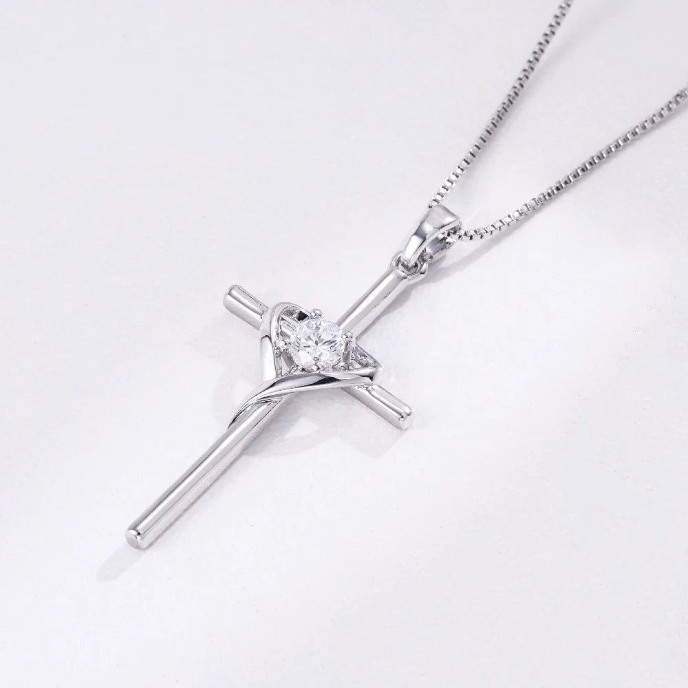 925 Sterling Silver Cross Zircon Pendant Necklace – Wedding & Prayer Gift Jewelry for Women