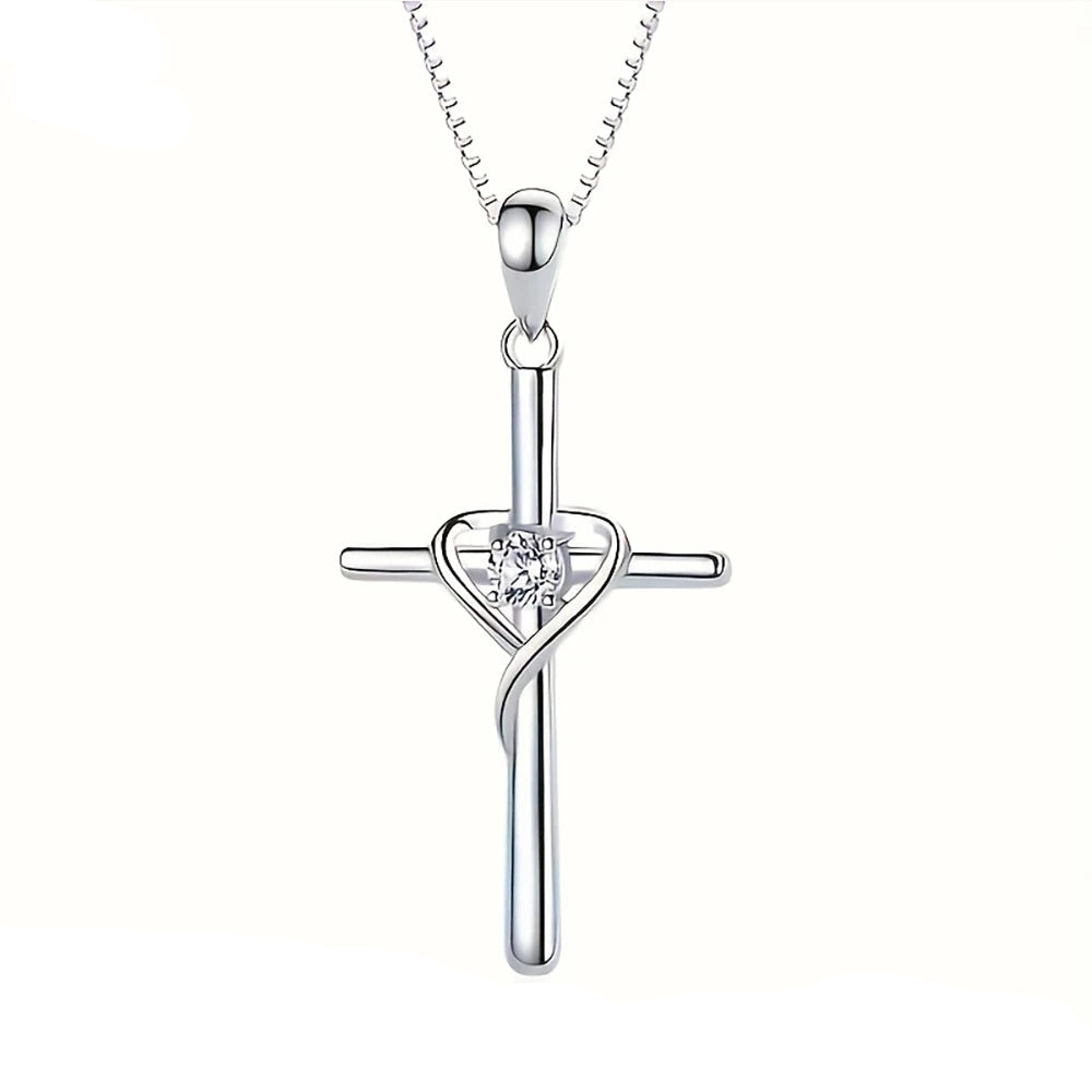 925 Sterling Silver Cross Pendant Necklace with Zircon Stones – Prayer & Wedding Jewelry for Women  by Elaren