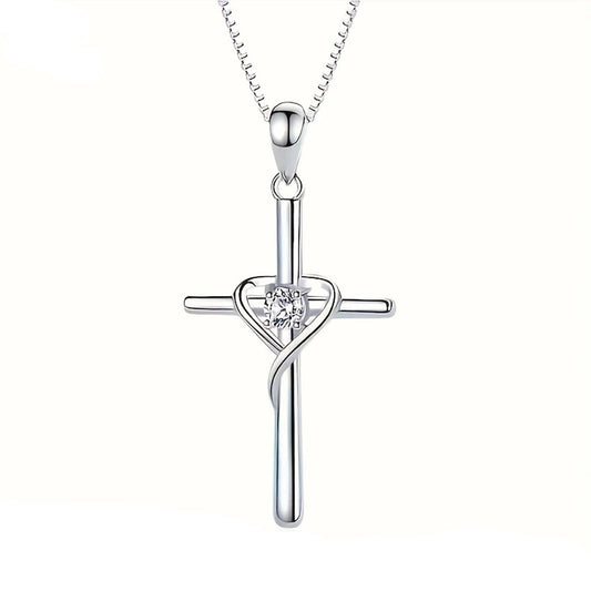 925 Sterling Silver Cross Pendant Necklace with Zircon Stones – Prayer & Wedding Jewelry for Women  by Elaren