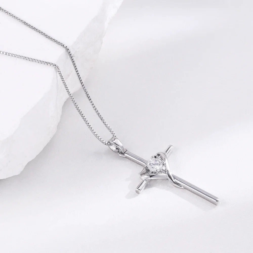 925 Sterling Silver Cross Zircon Pendant Necklace – Wedding & Prayer Gift Jewelry for Women